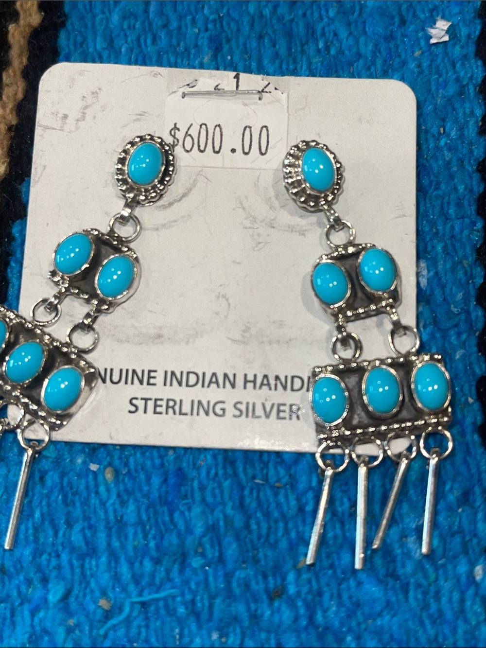 Turquoise Sterling Silver Drop Earrings - Genuine Indian Handmade